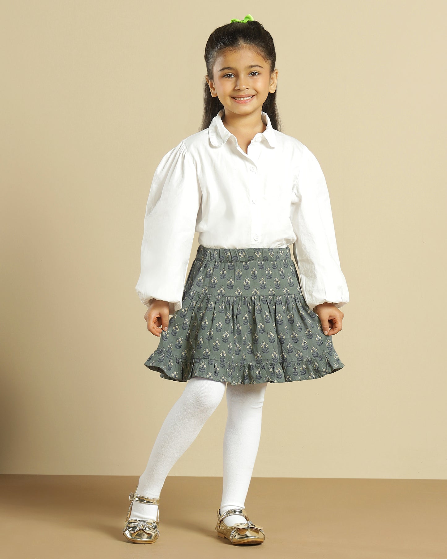 Girls Floral Printed Tiered Ruffle Mini Skirt