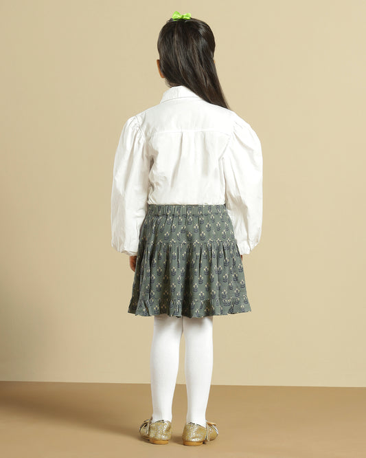 Girls Floral Printed Tiered Ruffle Mini Skirt