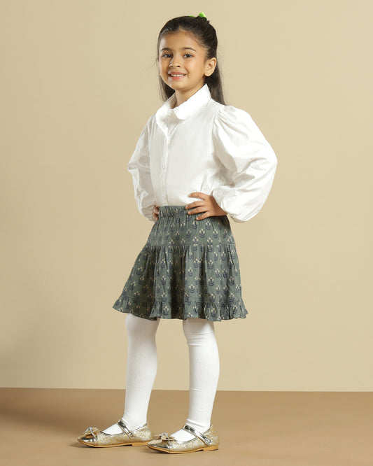 Girls Floral Printed Tiered Ruffle Mini Skirt