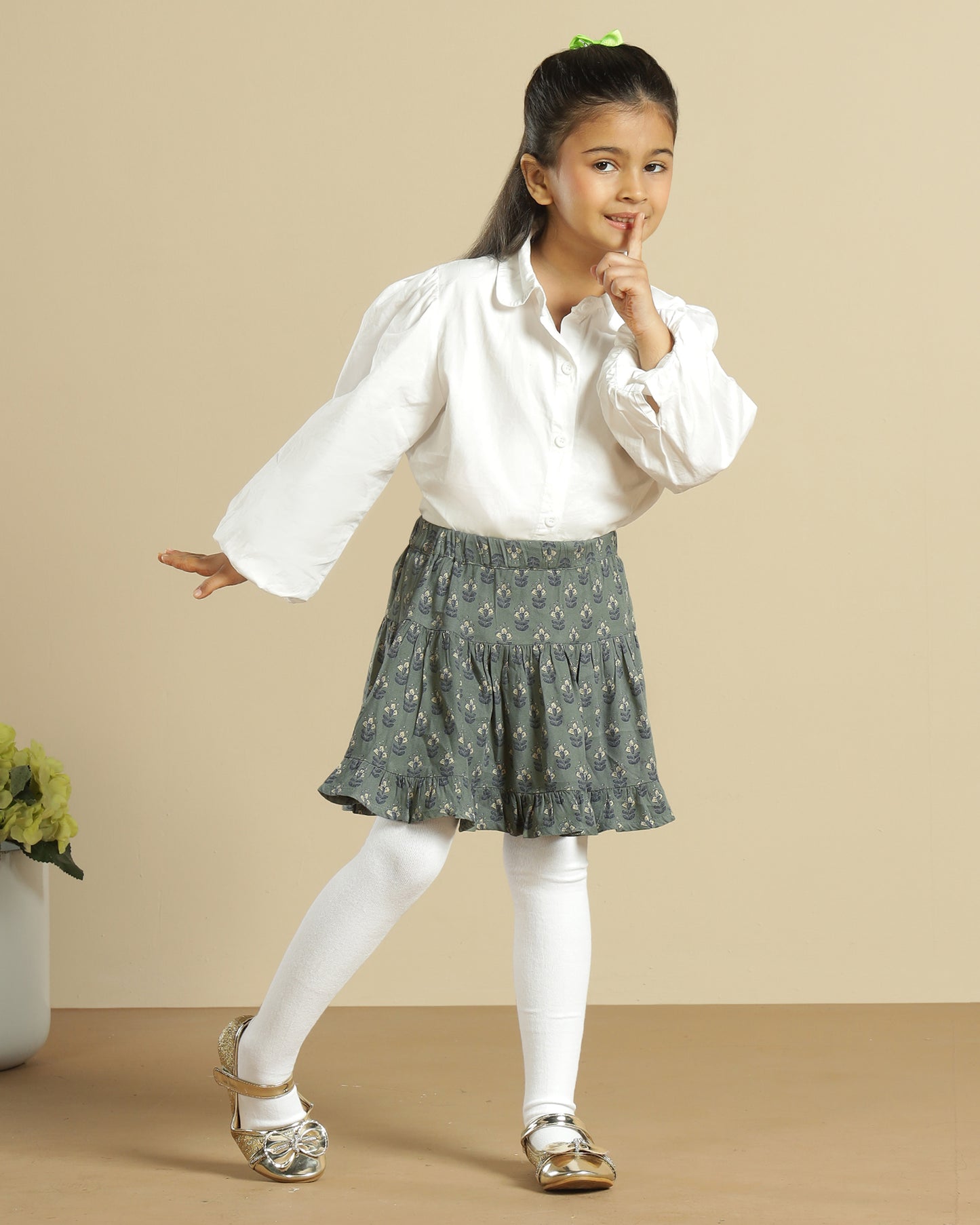 Girls Floral Printed Tiered Ruffle Mini Skirt