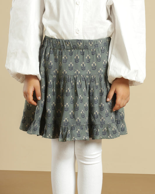 Girls Floral Printed Tiered Ruffle Mini Skirt