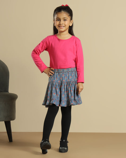 Girls Floral Printed Flared Mini Skirt