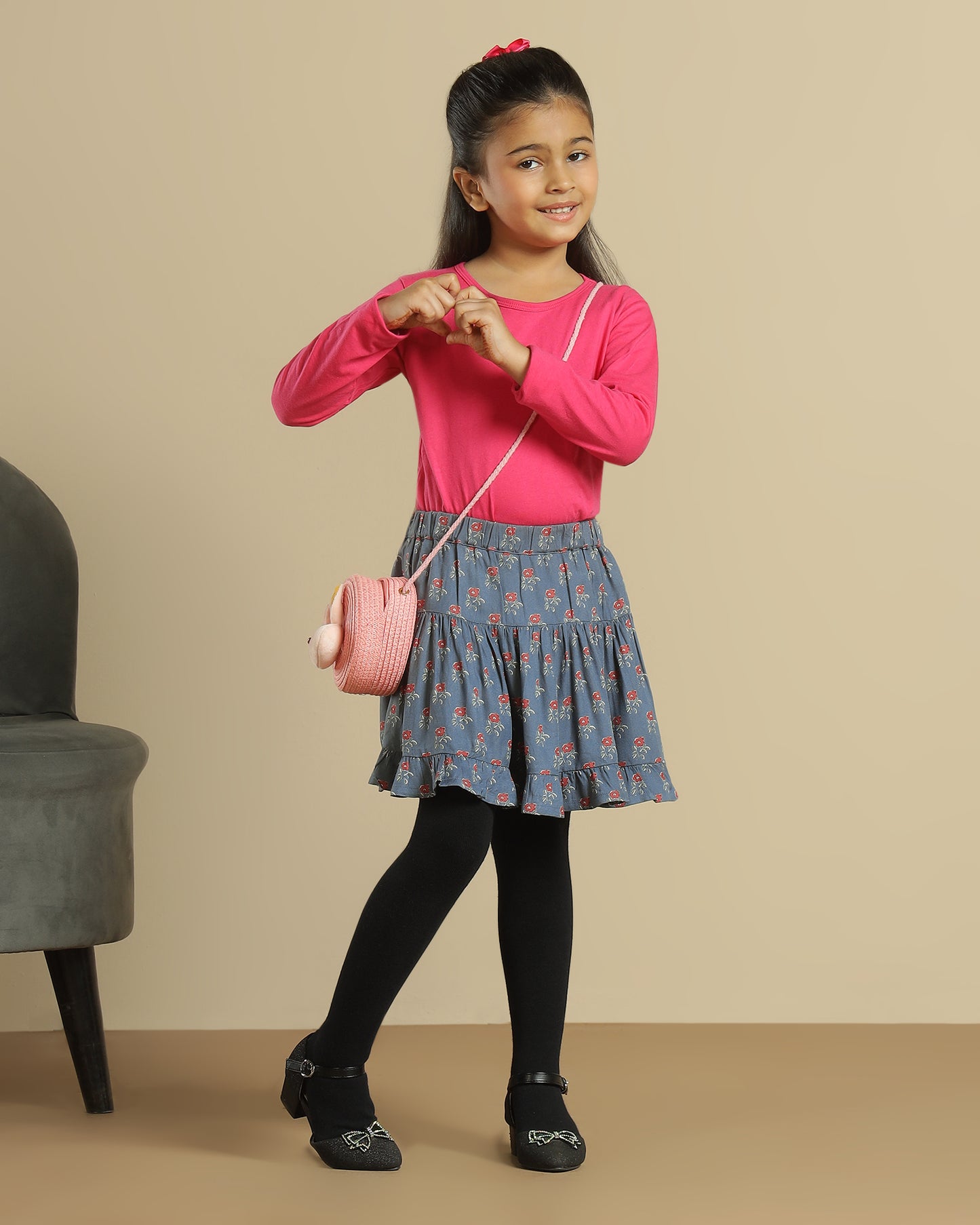 Girls Floral Printed Flared Mini Skirt