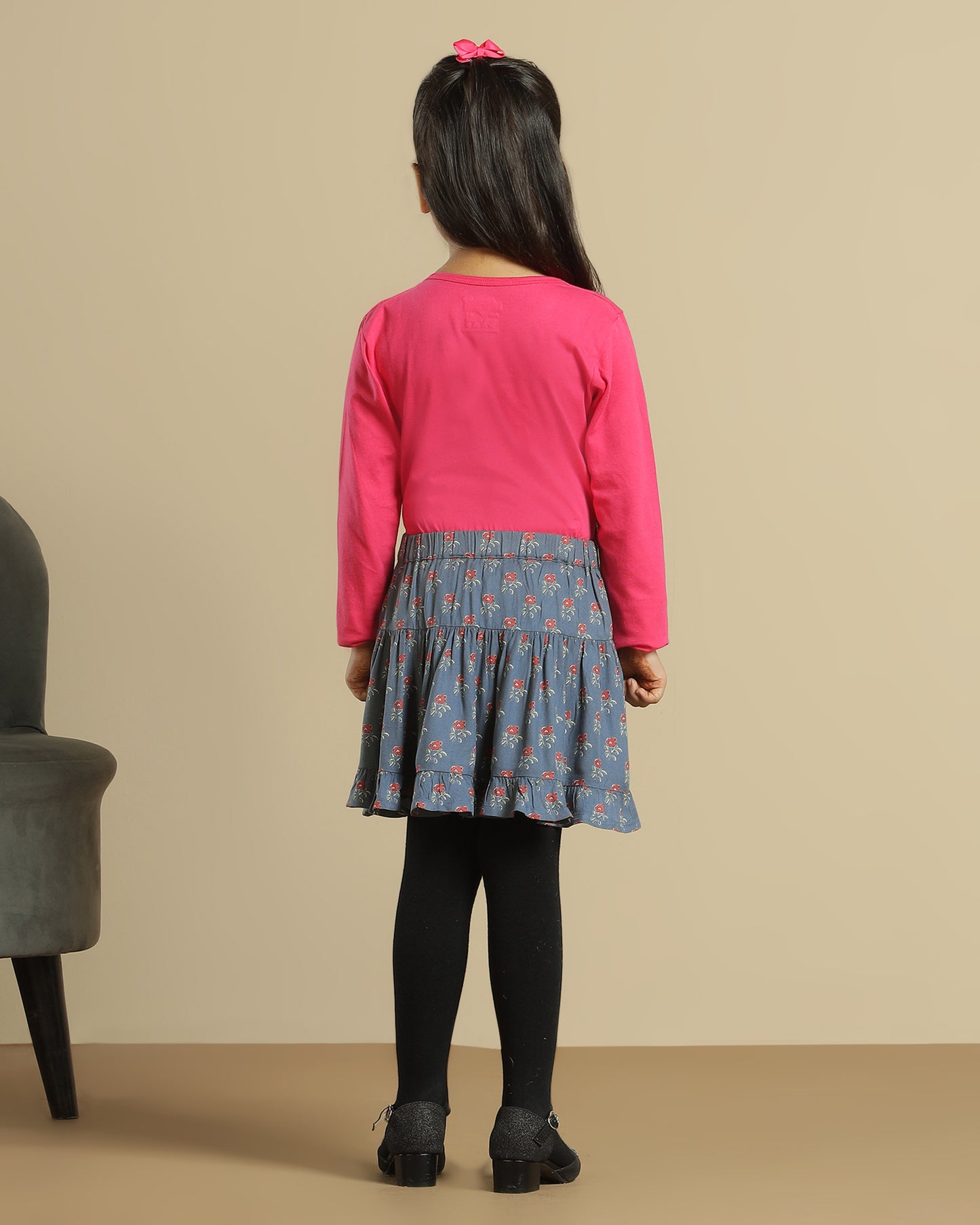 Girls Floral Printed Flared Mini Skirt