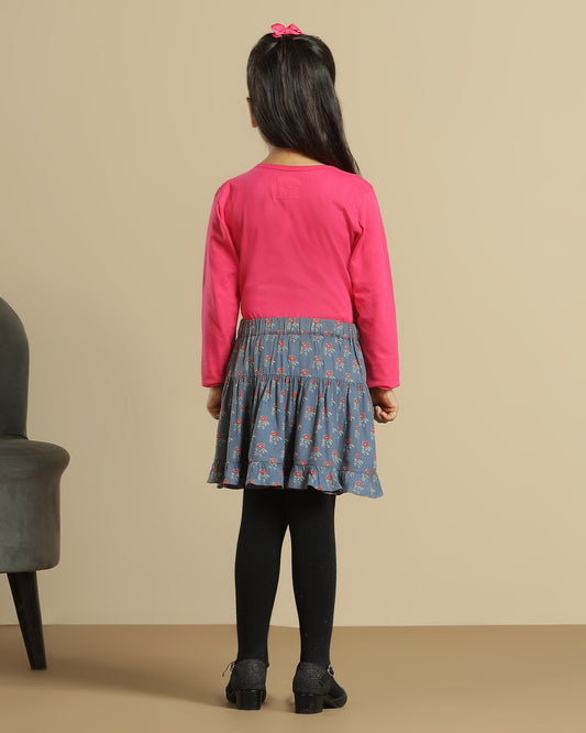 Girls Floral Printed Flared Mini Skirt