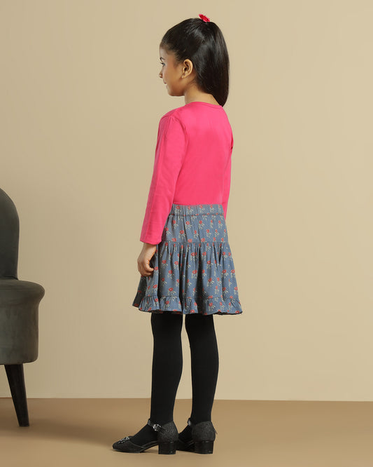 Girls Floral Printed Flared Mini Skirt