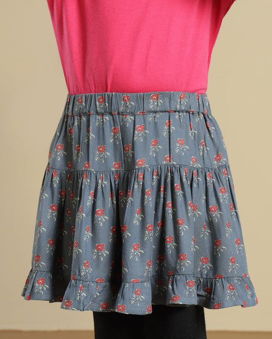 Girls Floral Printed Flared Mini Skirt