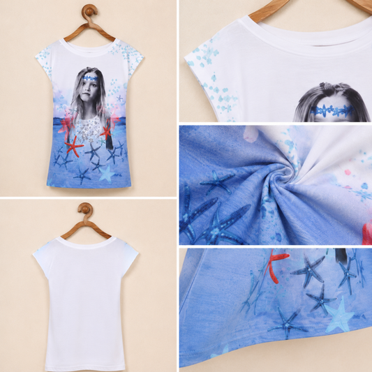 Girls Graphic Portrait Print Casual Top