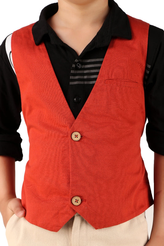 Boys Solid Red Casual Waistcoat