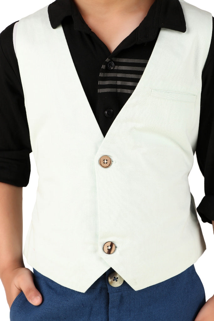 Boys Solid White Casual Waistcoat