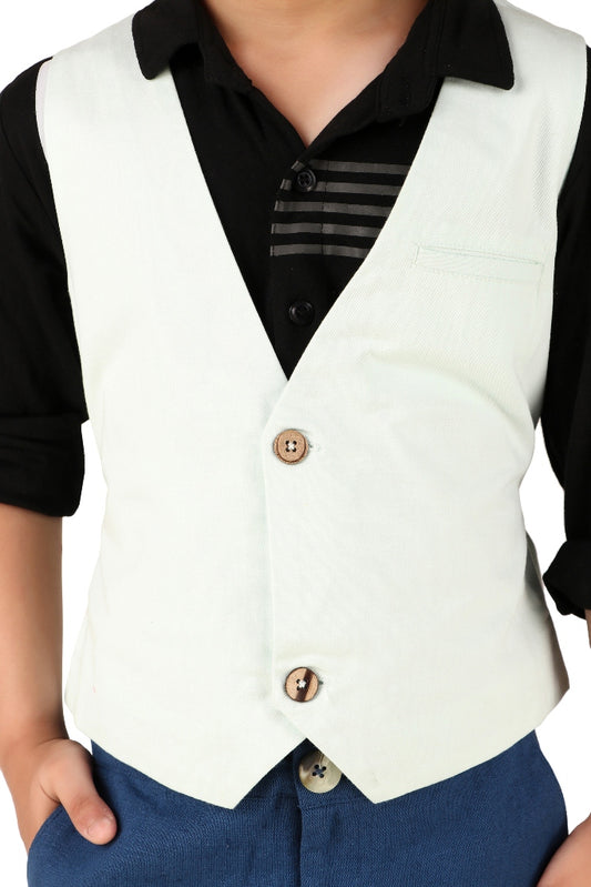 Boys Solid White Casual Waistcoat