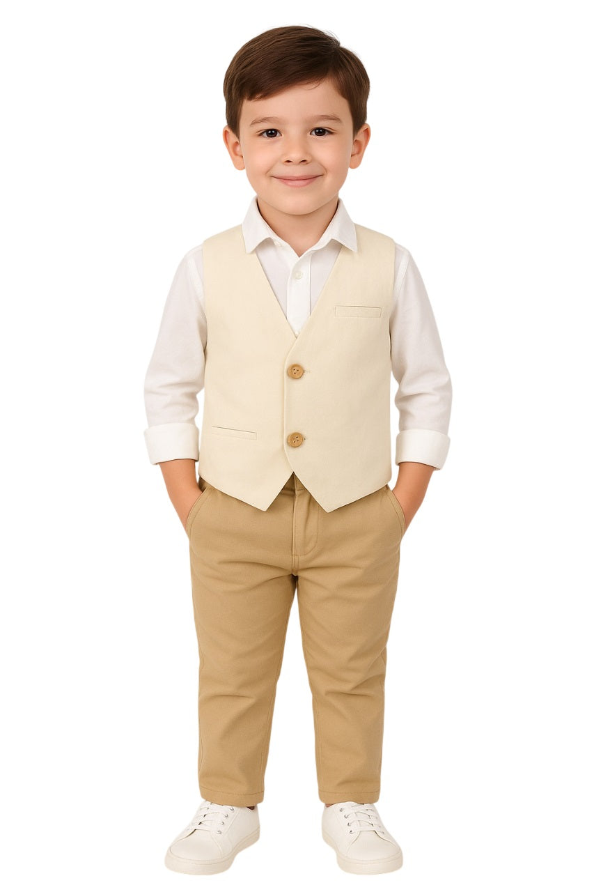 Boys Beige Casual Cotton Blend Jacket