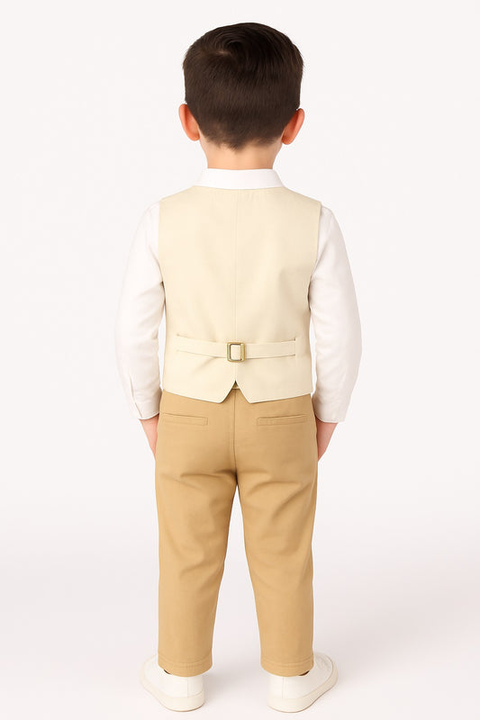 Boys Beige Casual Cotton Blend Jacket