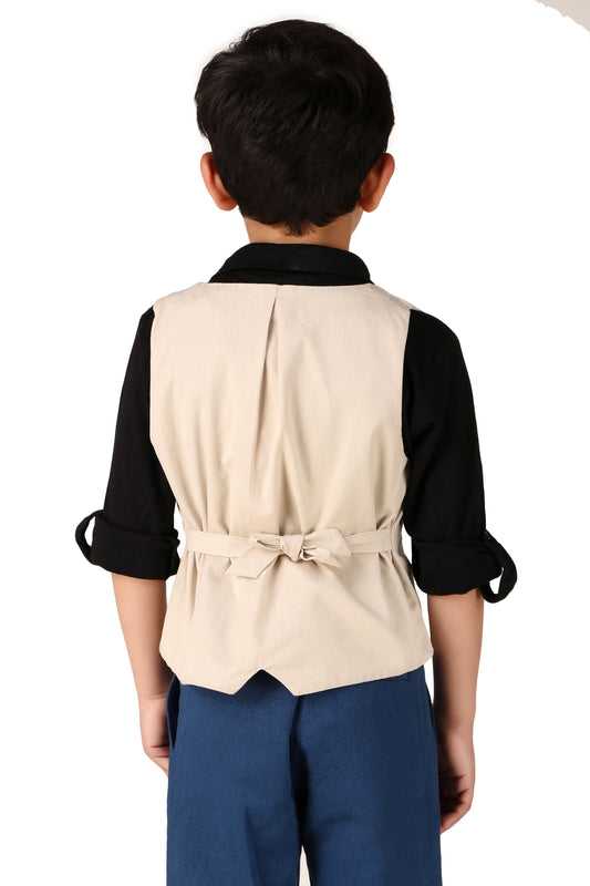 Boys Beige Casual Cotton Blend Jacket