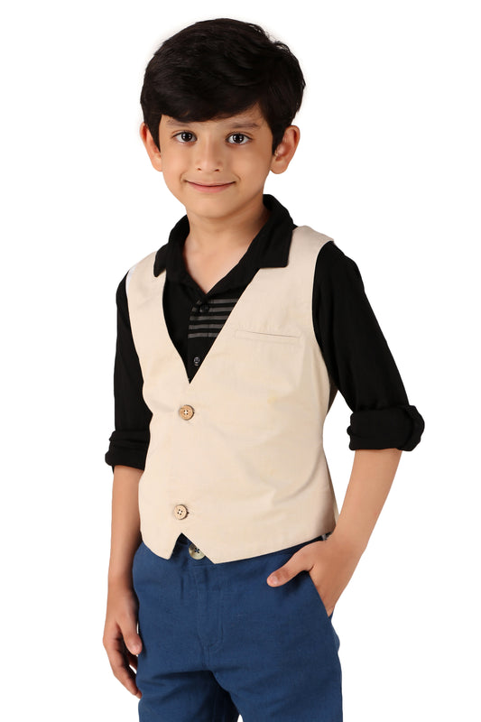 Boys Beige Casual Cotton Blend Jacket