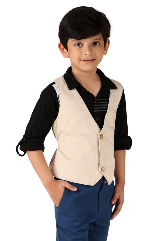 Boys Beige Casual Cotton Blend Jacket
