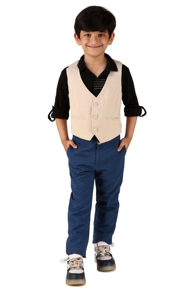 Boys Cream Casual Cotton Blend Jacket