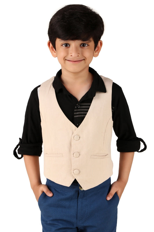 Boys Cream Casual Cotton Blend Jacket