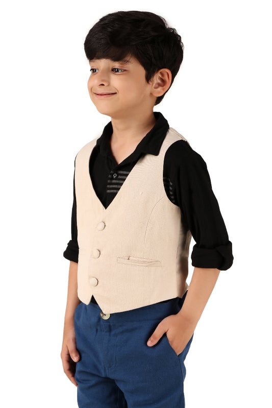 Boys Cream Casual Cotton Blend Jacket