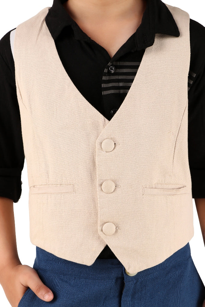 Boys Cream Casual Cotton Blend Jacket