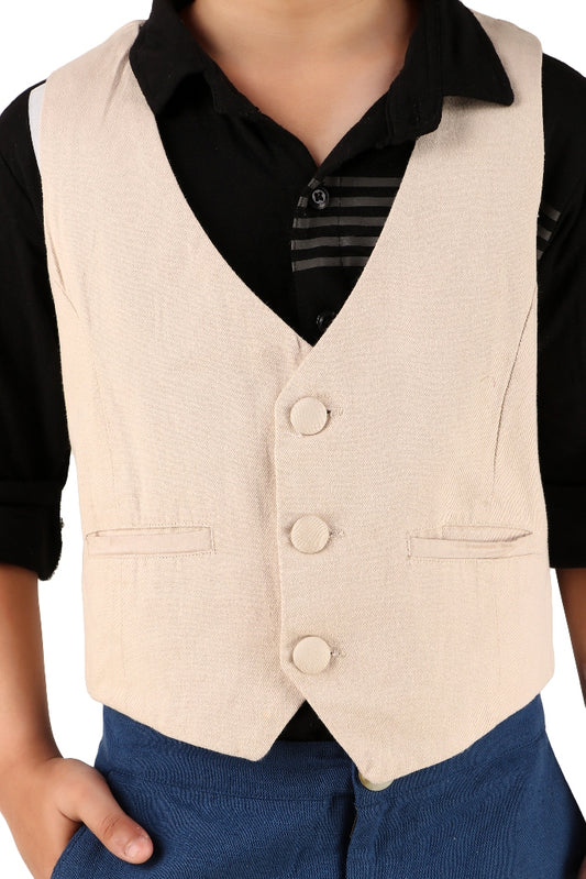 Boys Cream Casual Cotton Blend Jacket
