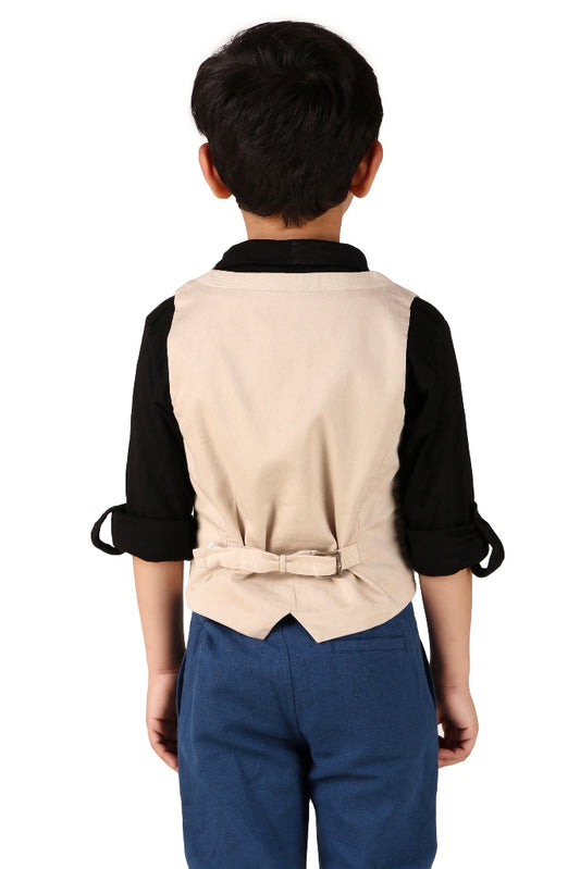 Boys Cream Casual Cotton Blend Jacket