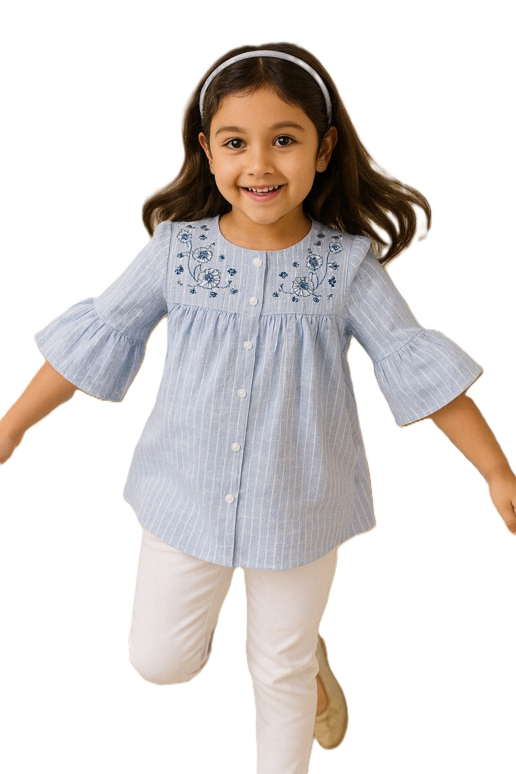 Girls Blue Embroidered Casual Top