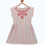 Girls Multicoloured Striped Fit and Flare Dress