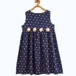 Girls Navy Blue & Gold-Toned Printed Cotton Dress