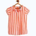 Miyo Girls White & Orange Striped Top