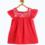 Girls Red Embroidered A-Line Top