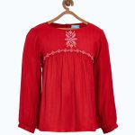 Girls Red Solid Top