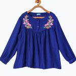 Girls Blue Solid A-Line Top