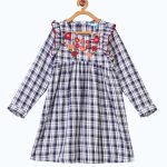 Girls White Checked Fit and Flare Dress