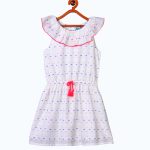 Girls White Self Design Fit and Flare Dress
