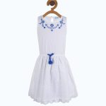 Miyo White  Blue Pure Cotton Floral Dress