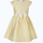 Girls White & Gold-Toned Self Design Dress