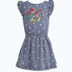 Girls Blue Printed Fit and Flare Dress