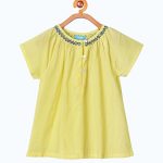 Girls Yellow Embroidered A-Line Top