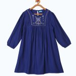 Blue Ethnic Motifs Embroidered Ethnic A-Line Dress