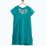 Girls Teal Embroidered A-Line Dress