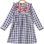 Girls White Checked Fit and Flare Dress