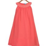 Girls Coral-Coloured Embroidered A-Line Dress