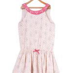 Girls Pink & White Printed Drop-Waist Dress