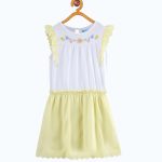 Girls White & Yellow Colourblocked Fit and Flare Dress