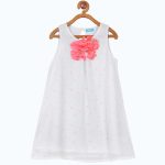 Girls White Printed A-Line Dress