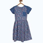 Girls Blue Floral Print Fit and Flare Dress