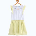 Girls White & Yellow Colourblocked Fit and Flare Dress
