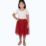 Girls Red Solid Flared Knee Length Skirts