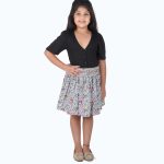 Girls White & Pink Printed Mid-Rise Flared Knee-Length Skirts